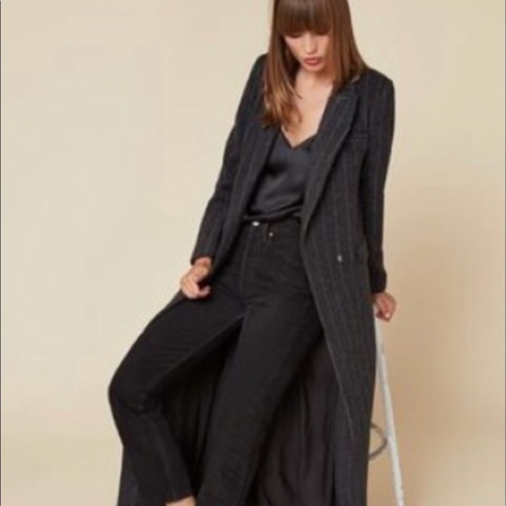 Reformation pin stripped full length coat